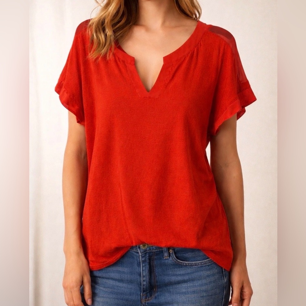 119. NWT! New Directions Pinkish Red Blouse With V Cut Neckline In Size PM